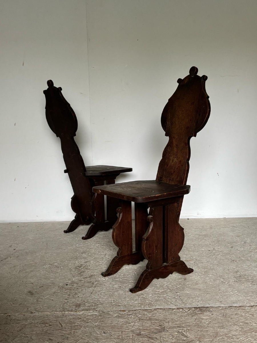 Pair Of Brutalist Oak Chairs