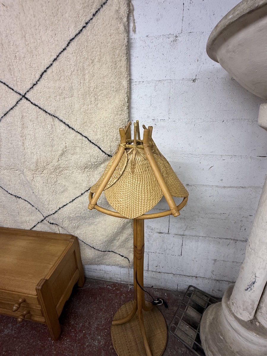 Bamboo And Straw Floor Lamp Attributed To Dal Vera-photo-2