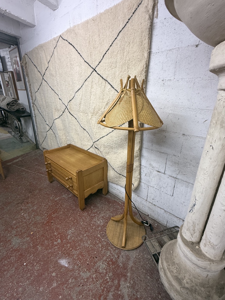 Bamboo And Straw Floor Lamp Attributed To Dal Vera-photo-3