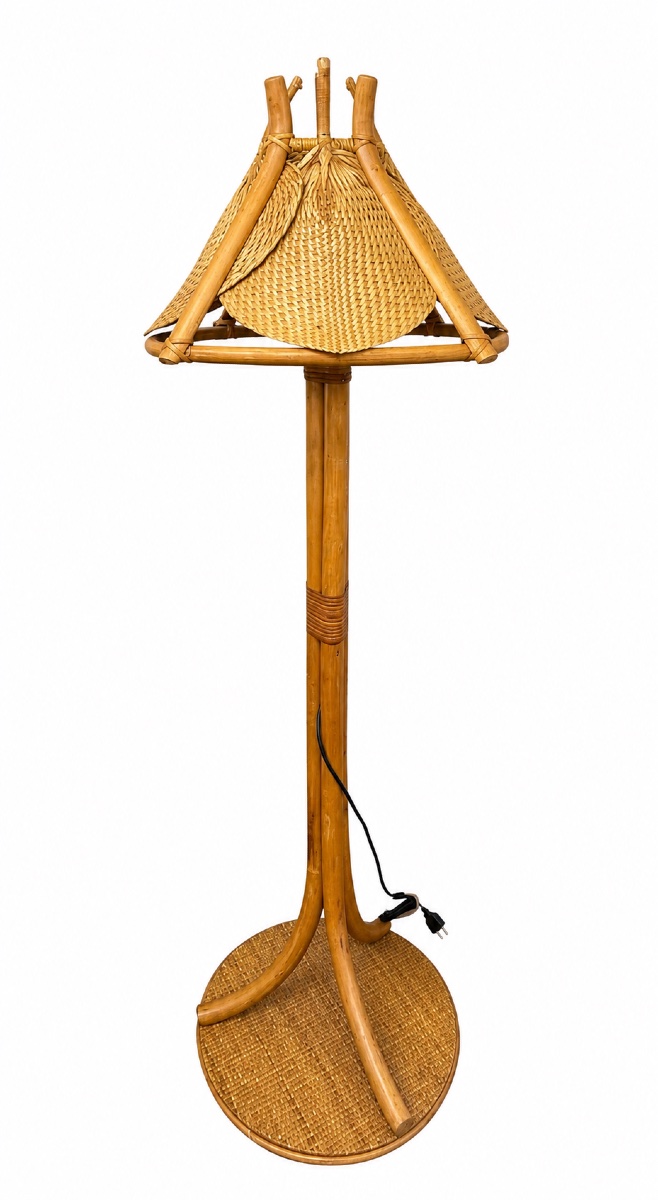 Bamboo And Straw Floor Lamp Attributed To Dal Vera