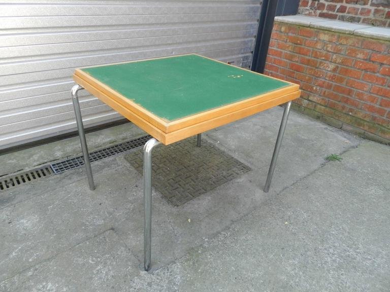 Modernist Art Deco Game Table In Sycamore Veneer And Chrome Metal.-photo-2