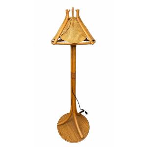 lampadaire en bambou et paille attribué a Dal Vera