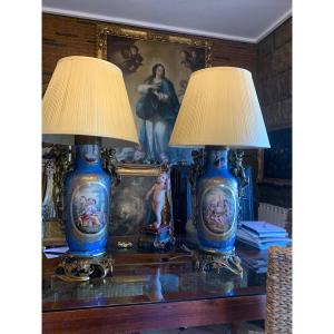 Pair Of Sèvres Porcelain Lamps, Napoleon III Period And XIXth Century Style