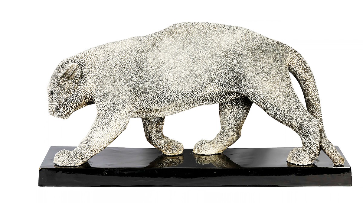 Sculpture De Panthère En Céramique Art Déco Française Par G. Beauvais Pour Edition Kaza