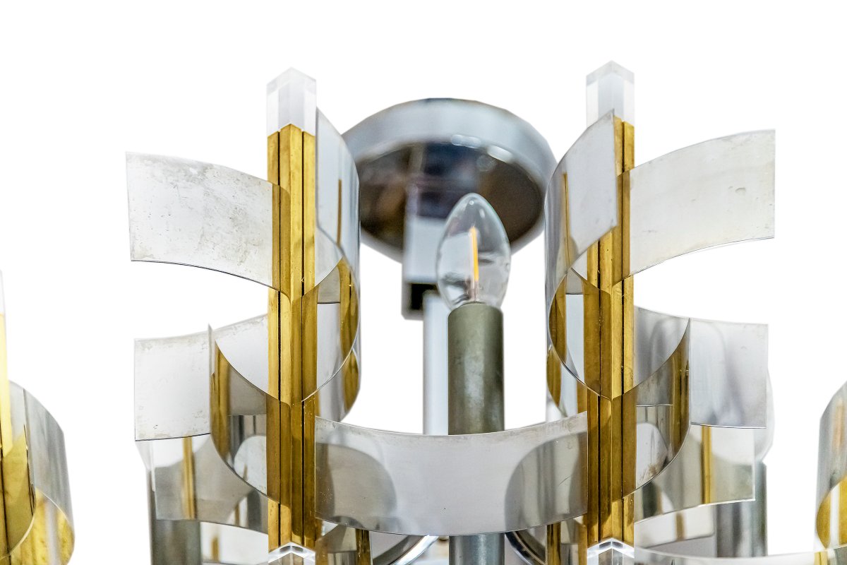Mid-century Italian Chandelier By Gaetano Sciolari, Circa 1970-photo-2