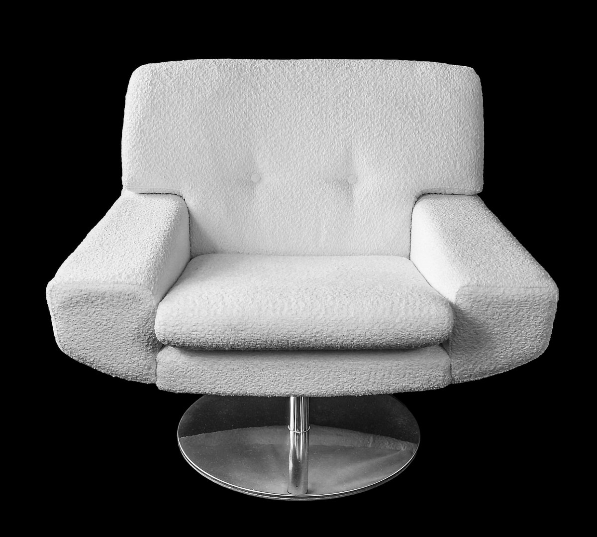 Pair Of Vintage Italian Swivel Armchairs In White Boucle Fabric And Wood Decor-photo-1