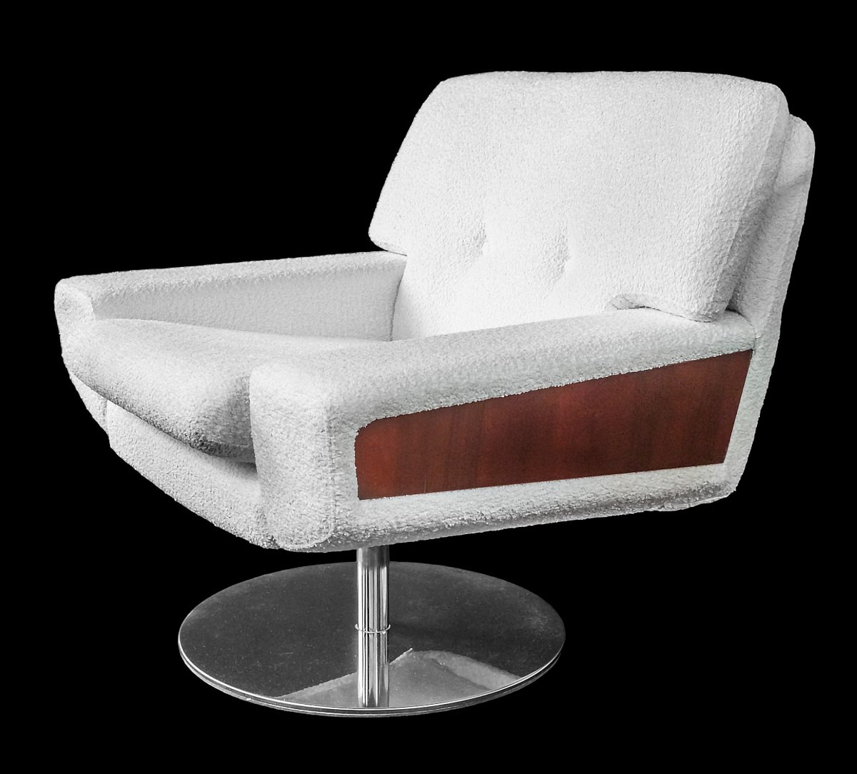 Pair Of Vintage Italian Swivel Armchairs In White Boucle Fabric And Wood Decor-photo-2
