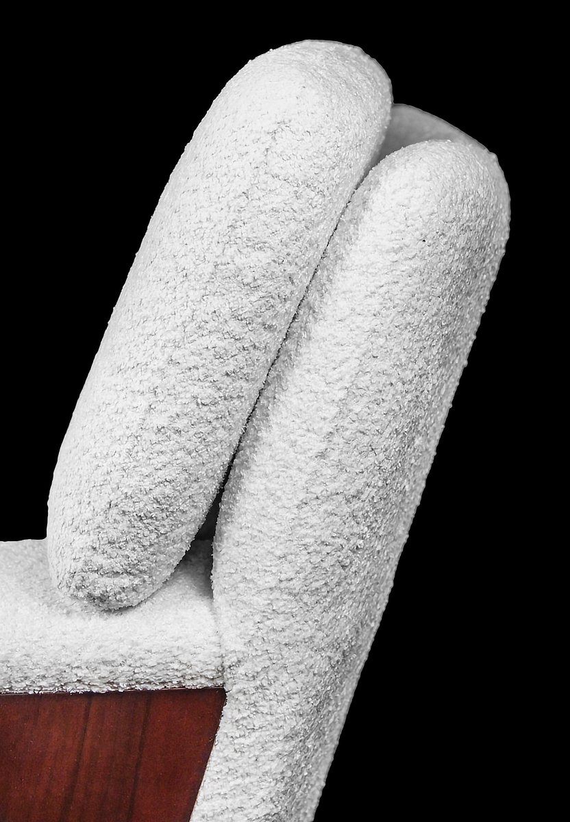 Pair Of Vintage Italian Swivel Armchairs In White Boucle Fabric And Wood Decor-photo-5