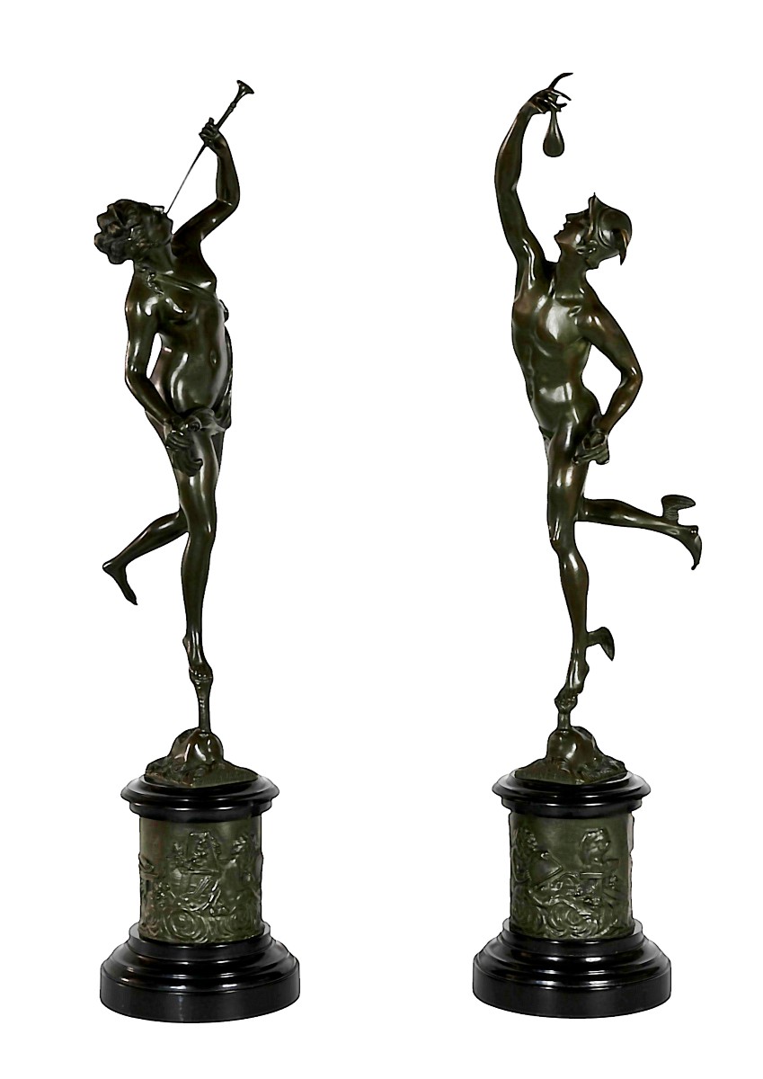 Pair Of Bronze Sculptures Of Mercury And Fortuna After Jean De Boulogne