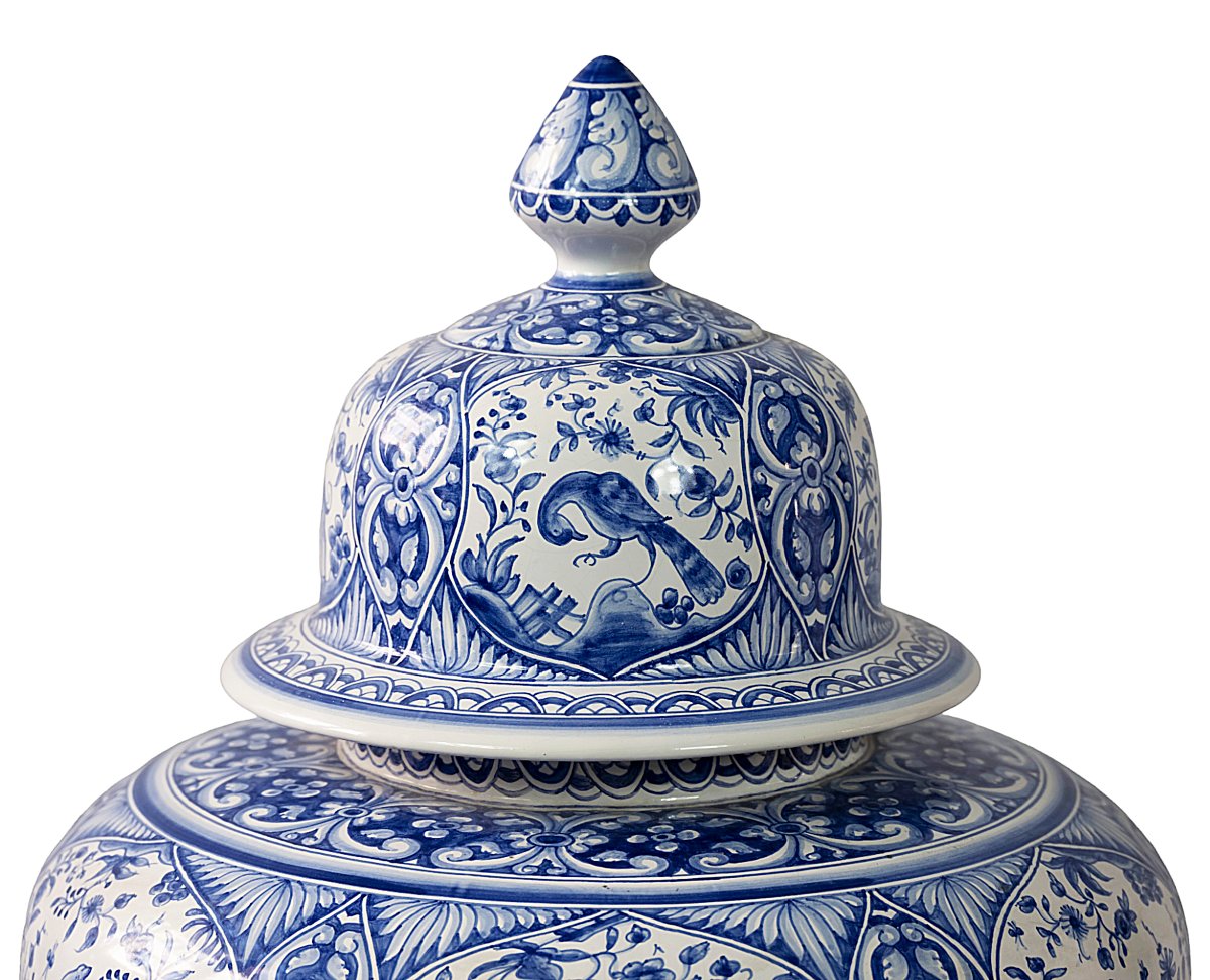 Very Large Hand Painted Portuguese Ceramic Lidded Vase/urn-photo-1