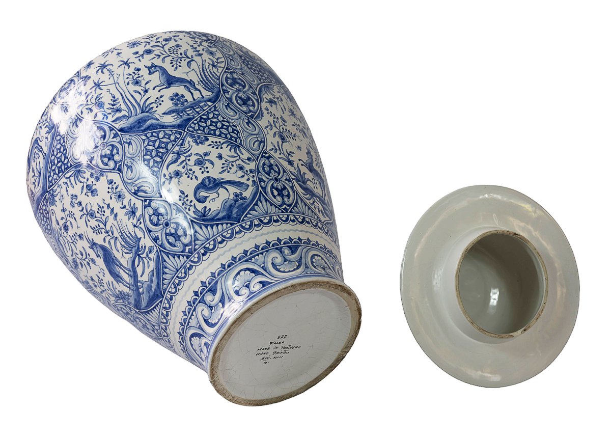 Very Large Hand Painted Portuguese Ceramic Lidded Vase/urn-photo-3