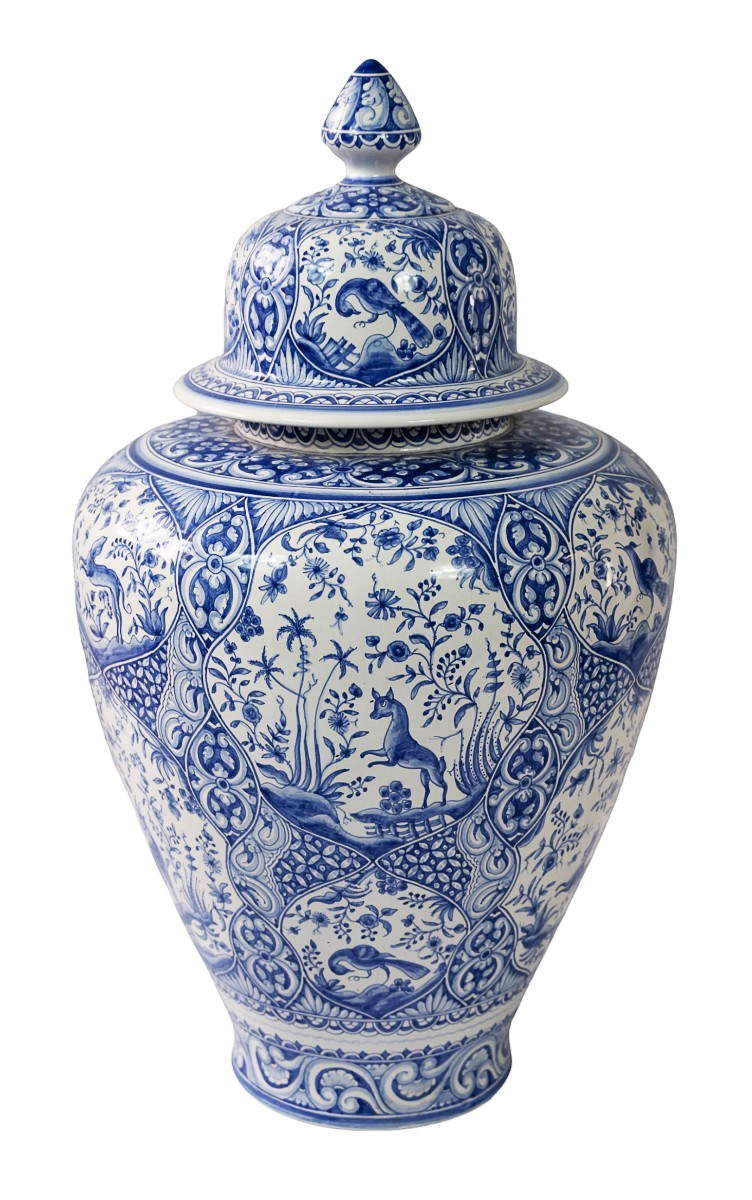 Very Large Hand Painted Portuguese Ceramic Lidded Vase/urn