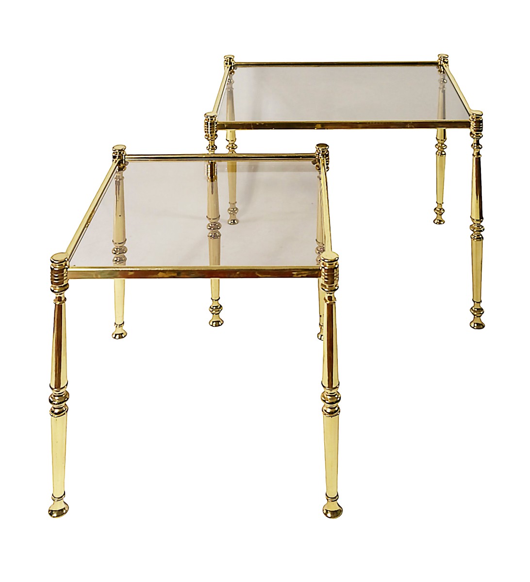 Ensemble de 2 tables d'appoint/gigognes/empilables en laiton et verre du milieu du siècle-photo-1