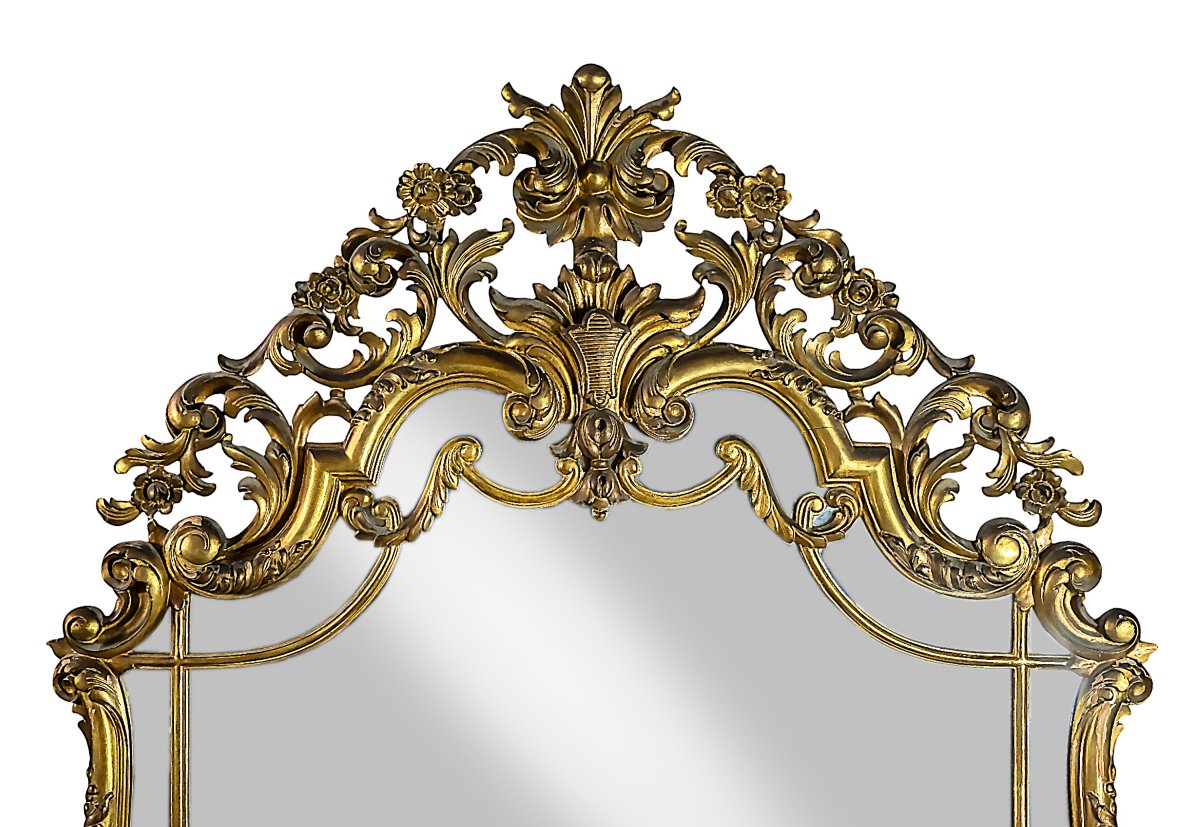 Large Antique Spanish Hand Carved Giltwood Wall Mirror-photo-2