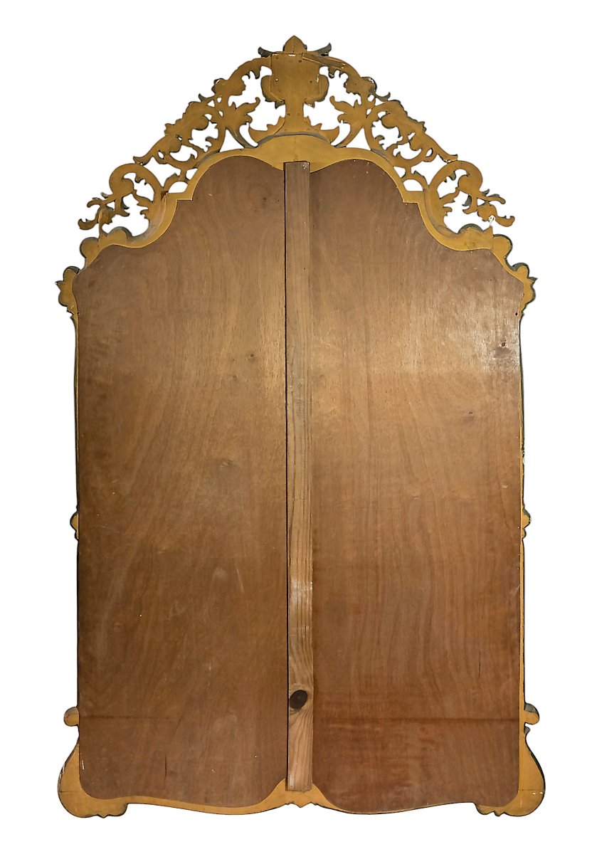 Large Antique Spanish Hand Carved Giltwood Wall Mirror-photo-4