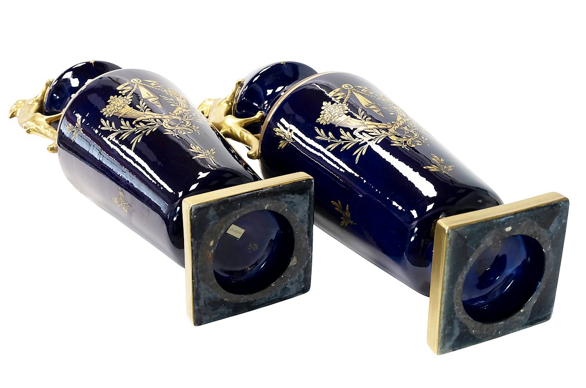 Pair Of Large Cobalt Blue French Porcelain Vases By Maurice Pinon-photo-6