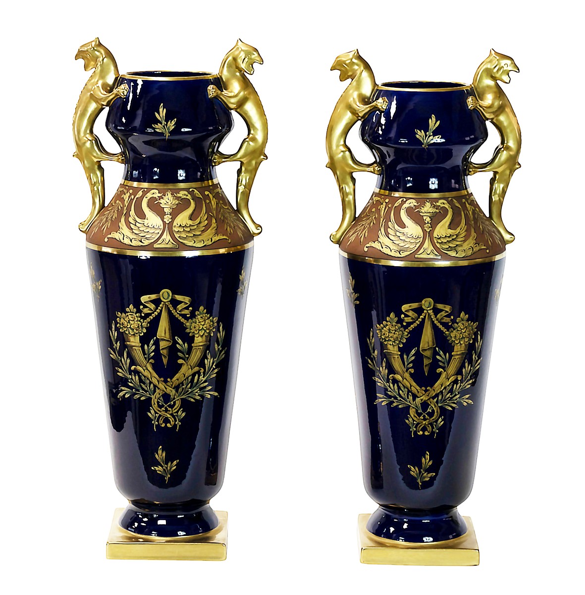 Pair Of Large Cobalt Blue French Porcelain Vases By Maurice Pinon