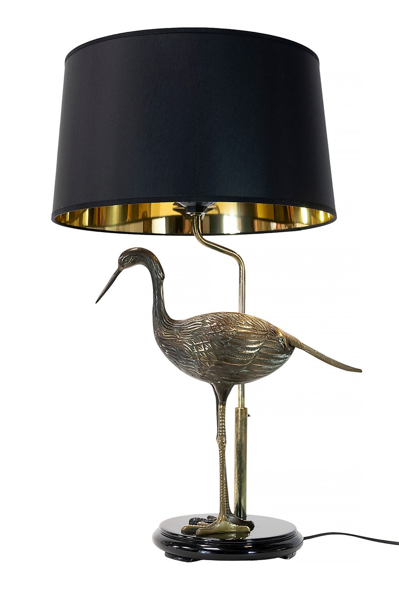 Lampe de table vintage en laiton français avec figurine d'oiseau par Maison Charles
