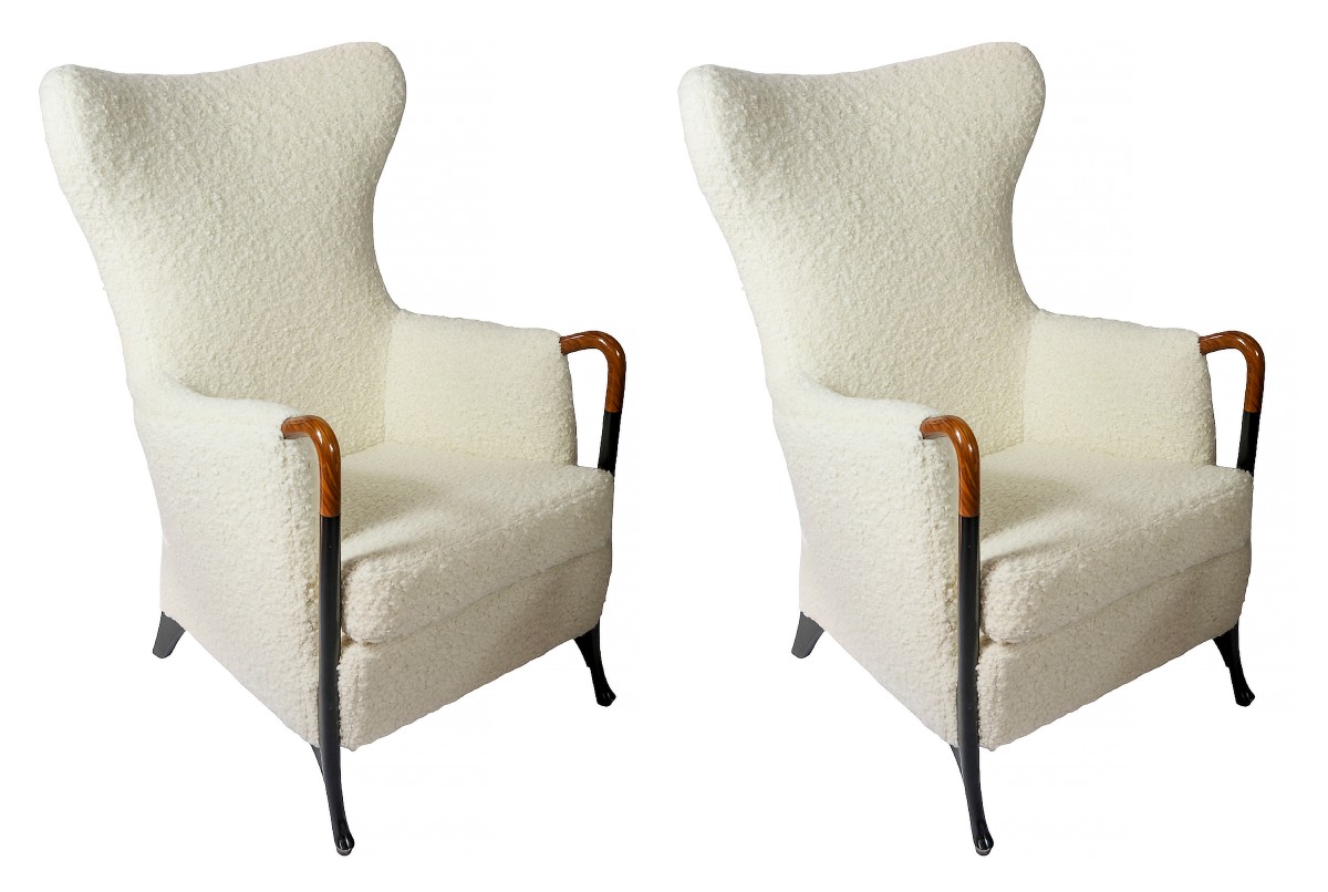 Paire de Fauteuils Giorgetti Progetti en Laine d'Alpaga Naturelle par Umberto Asnago