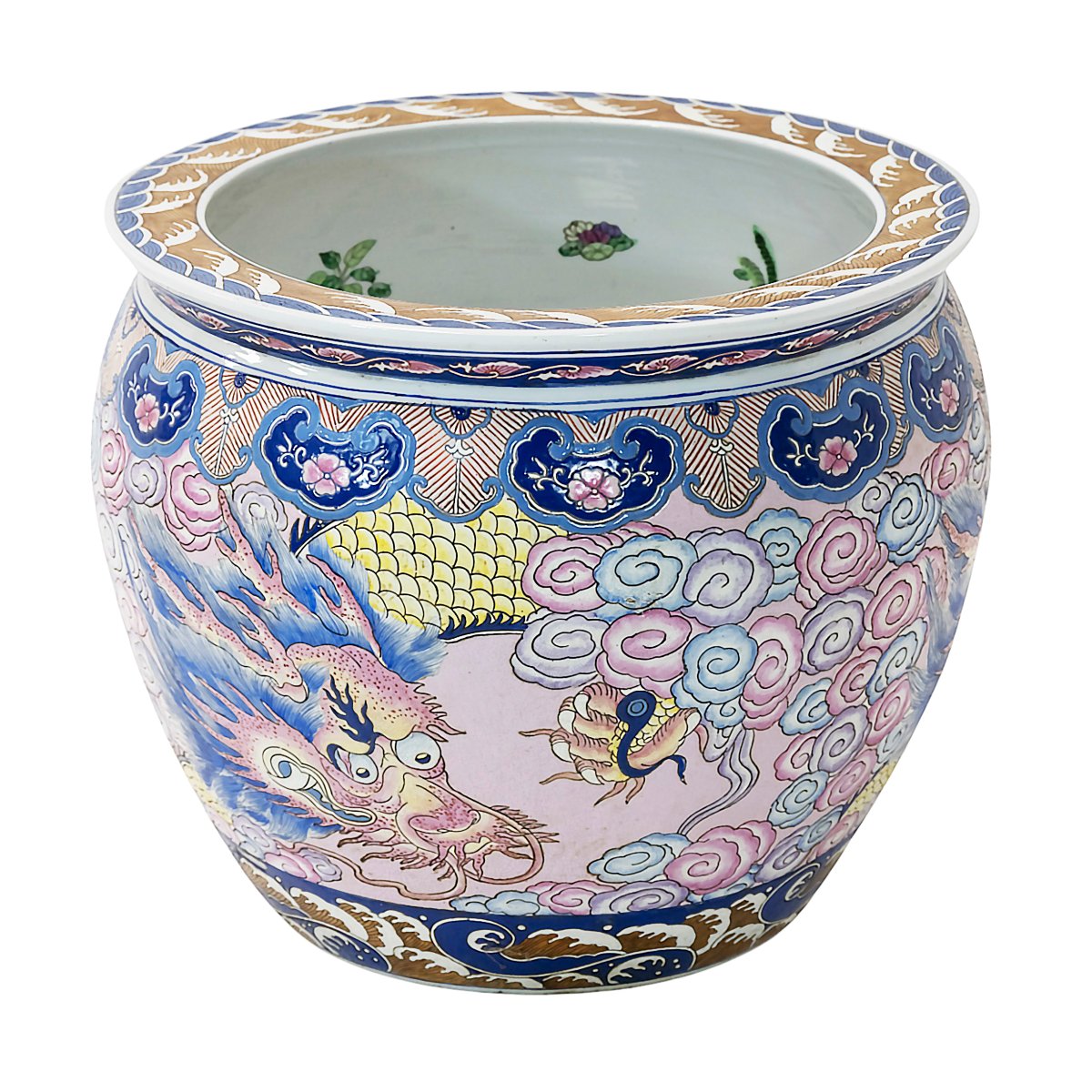 Large Chinese Handmade Ceramic Flower Pot, Fish Pond-photo-1