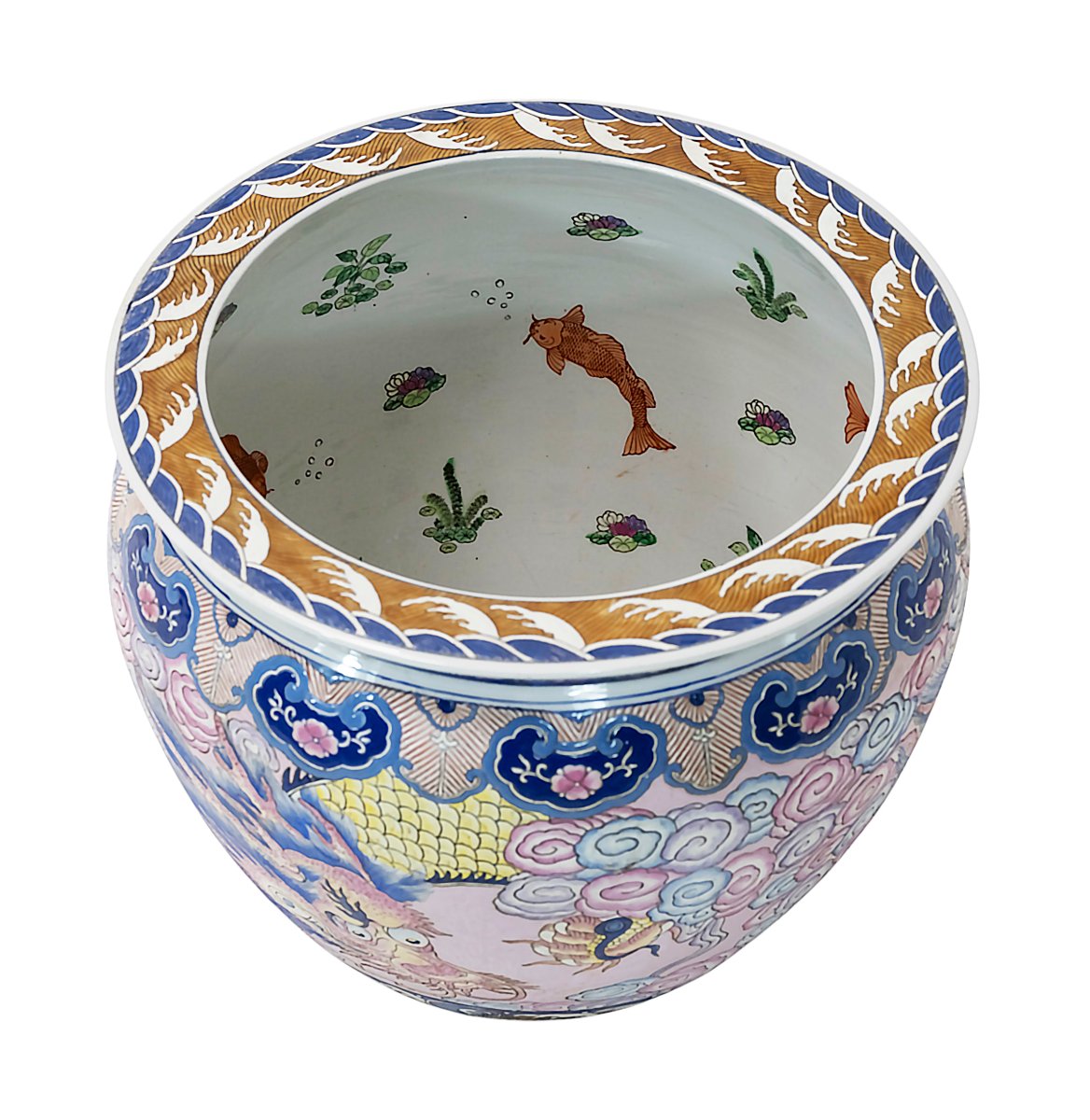 Large Chinese Handmade Ceramic Flower Pot, Fish Pond-photo-2