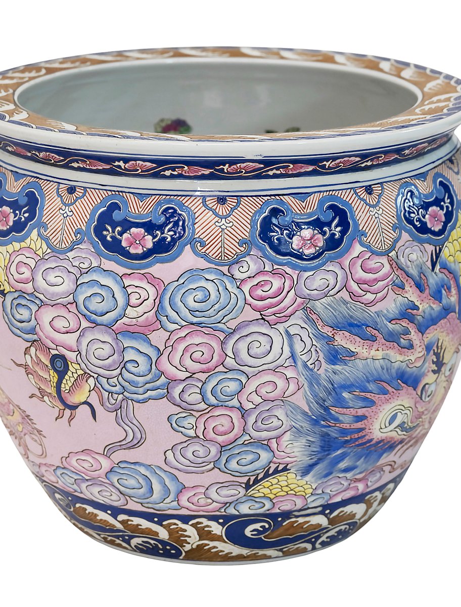 Large Chinese Handmade Ceramic Flower Pot, Fish Pond-photo-3
