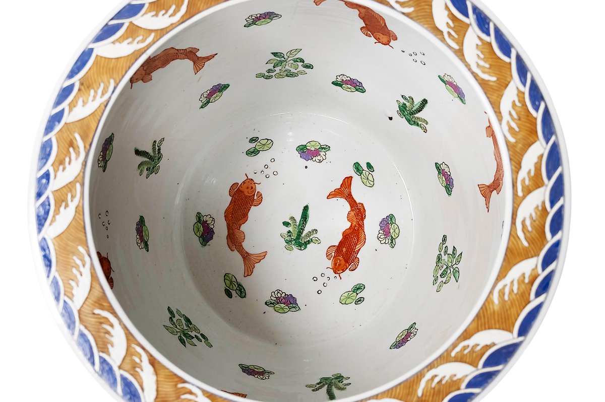 Large Chinese Handmade Ceramic Flower Pot, Fish Pond-photo-4