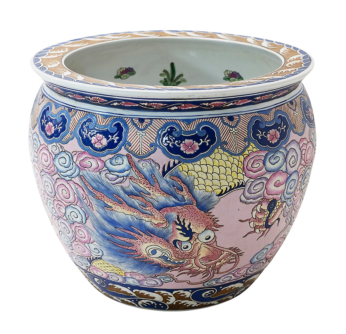 Large Chinese Handmade Ceramic Flower Pot, Fish Pond