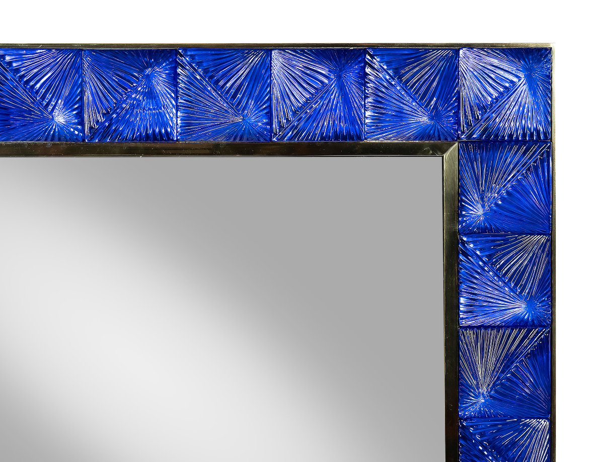 Italian Wall Mirror In Brass And Murano Glass-photo-1