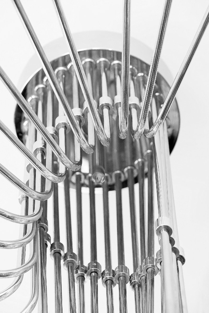 Italian Gaetano Sciolari Chrome Spiral Chandelier, Mid-20th Century Style, Circa 1970-photo-5