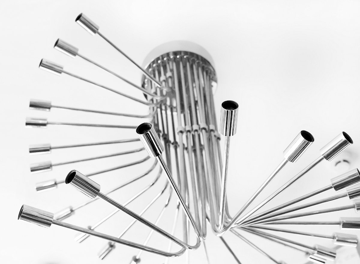 Italian Gaetano Sciolari Chrome Spiral Chandelier, Mid-20th Century Style, Circa 1970-photo-6