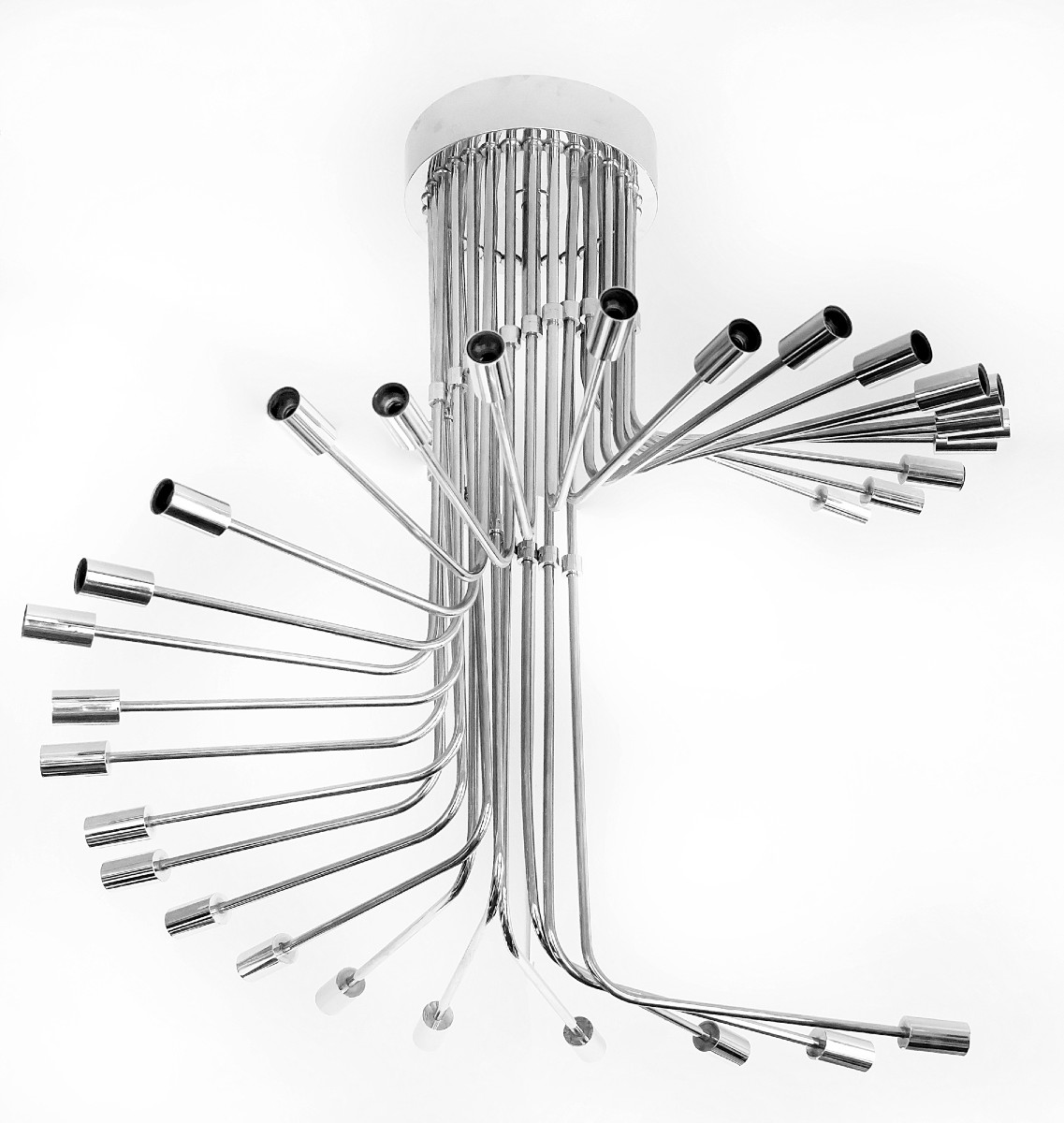 Italian Gaetano Sciolari Chrome Spiral Chandelier, Mid-20th Century Style, Circa 1970