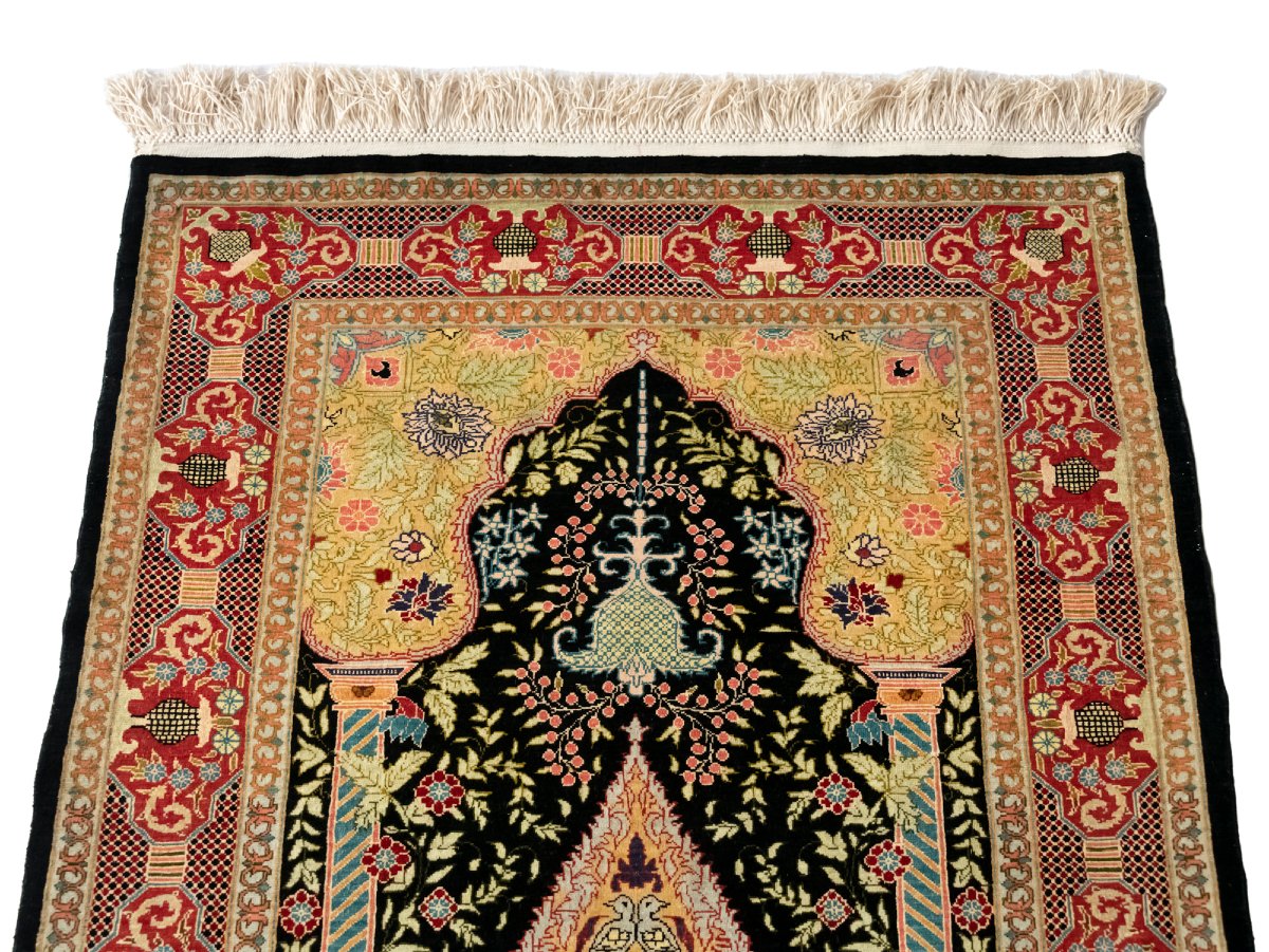 Petit tapis turc Hereke en pure soie-photo-1