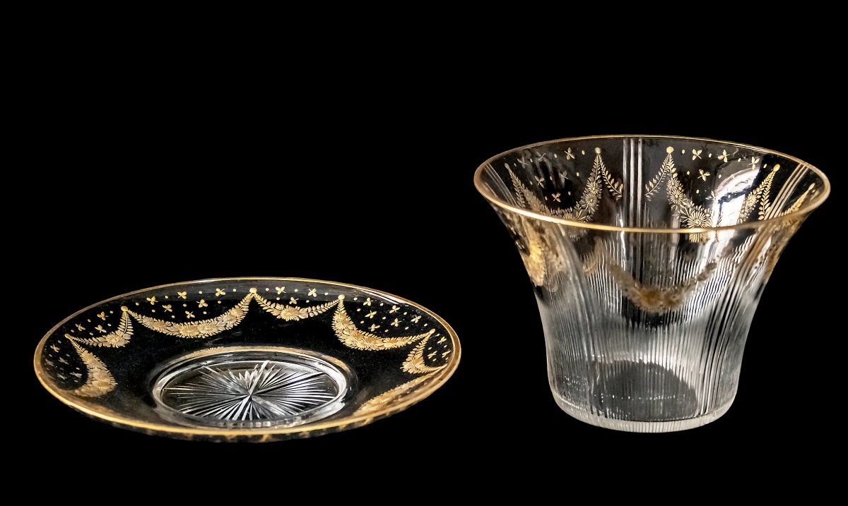 Ensemble de centre de table/coupe en cristal Baccarat/Saint-Louis avec assiette-photo-1