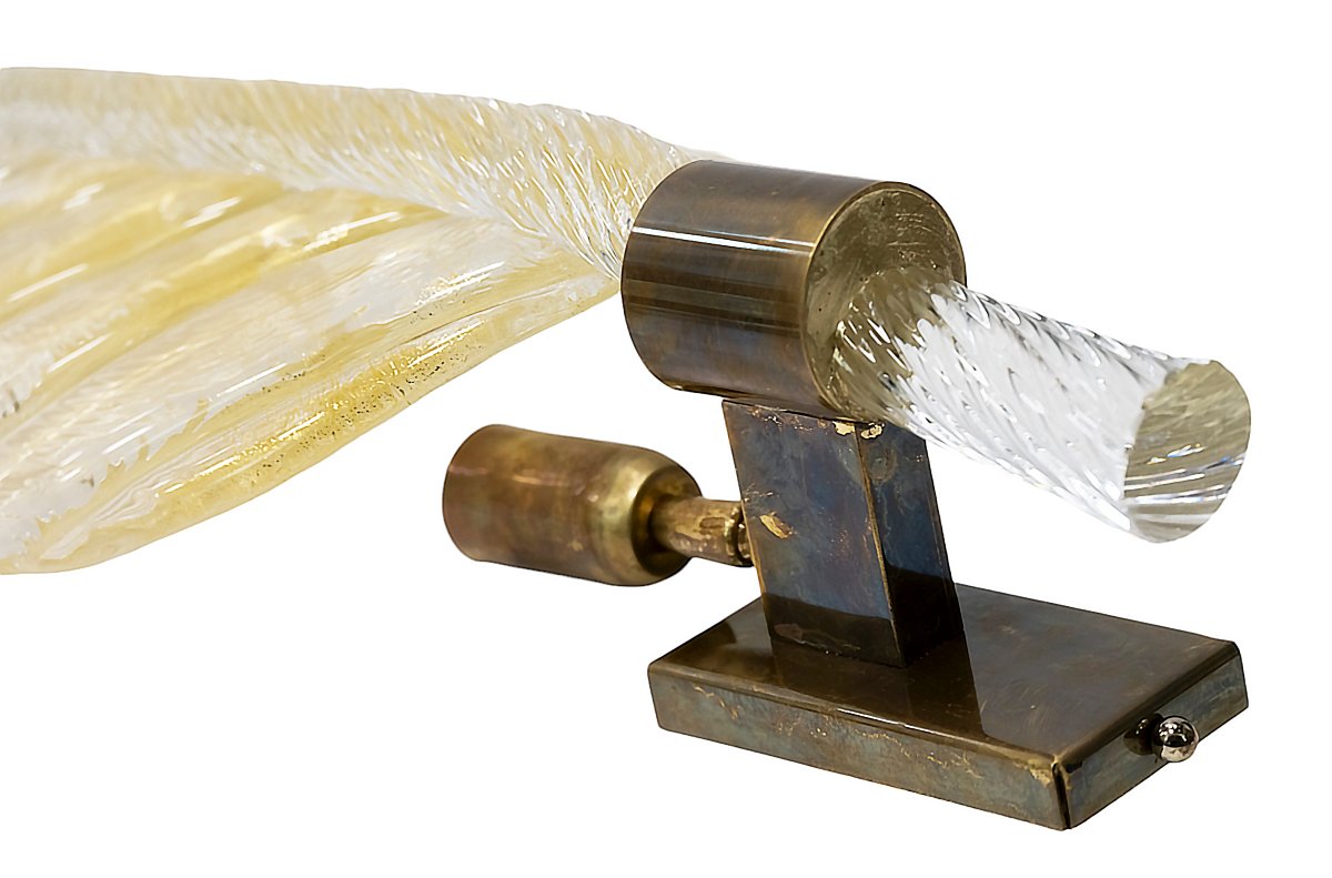 Paire d'appliques murales vintage italiennes Barovier Toso en verre de Murano en forme de feuil-photo-3