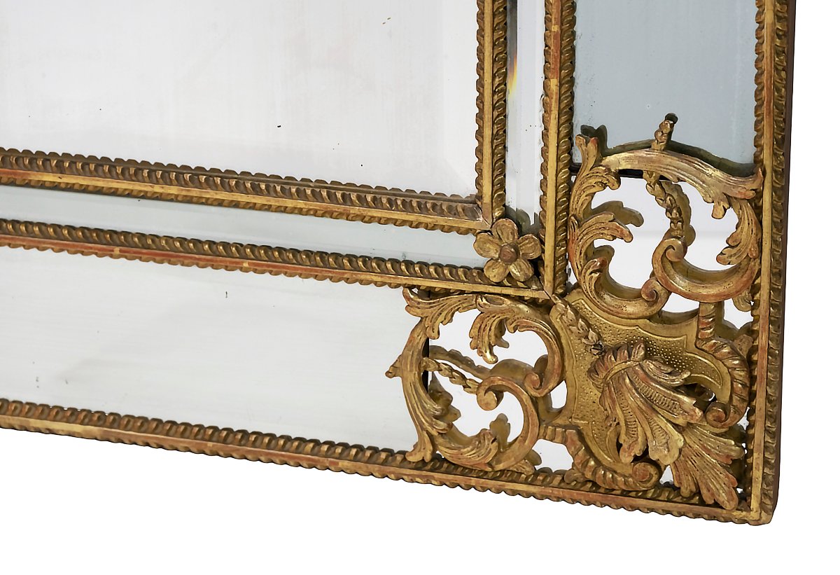 Miroir mural français en bois doré sculpté, époque Régence, XVIIIe siècle-photo-2