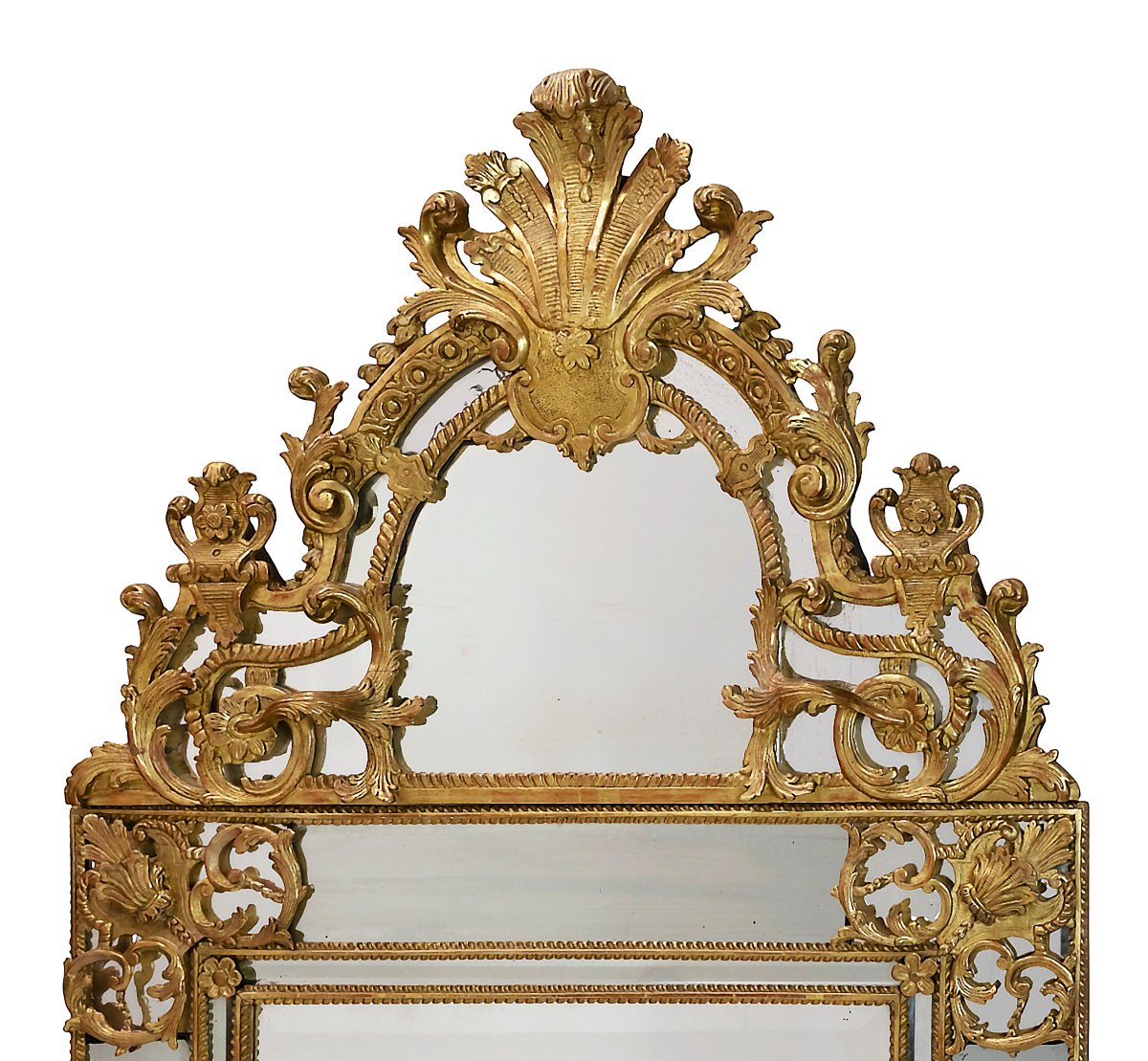 Miroir mural français en bois doré sculpté, époque Régence, XVIIIe siècle-photo-3
