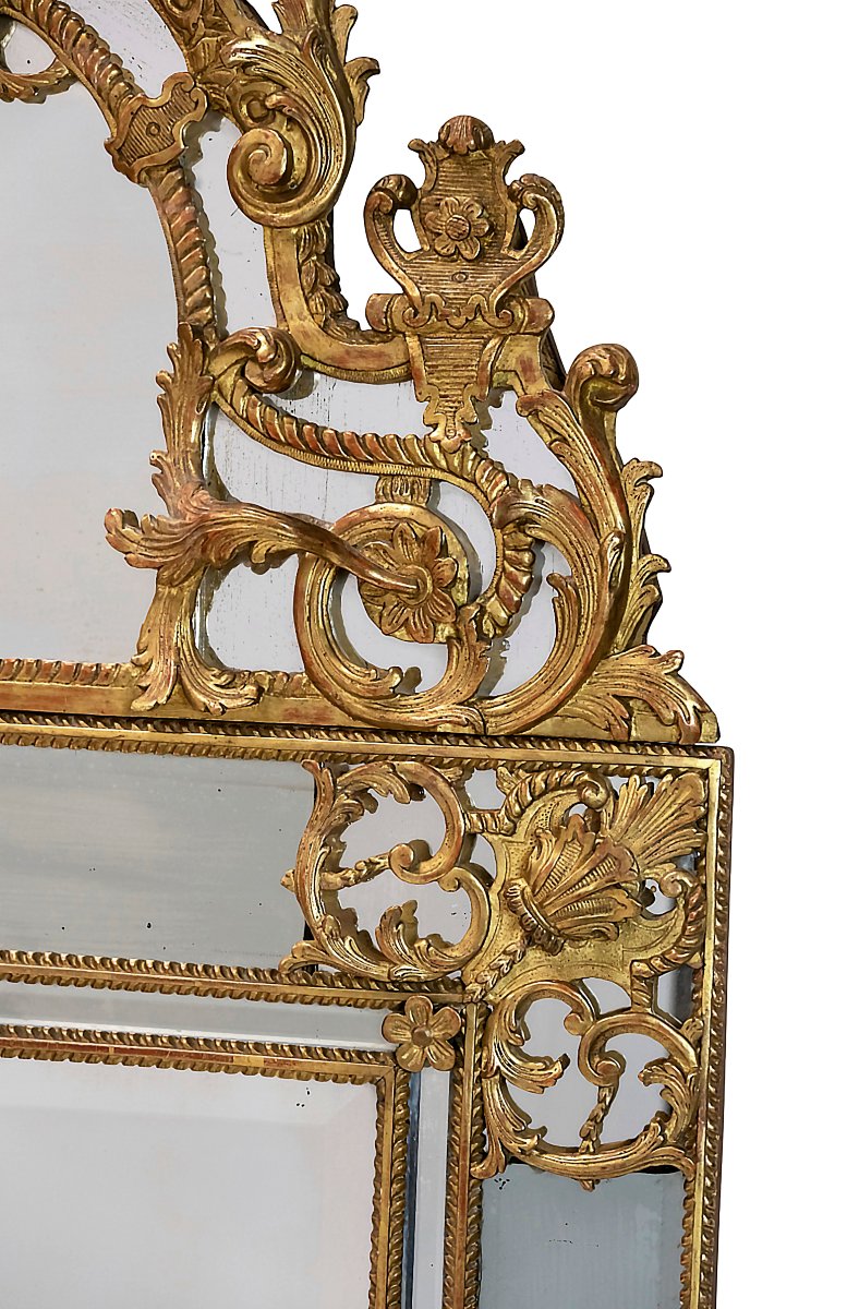 Miroir mural français en bois doré sculpté, époque Régence, XVIIIe siècle-photo-4
