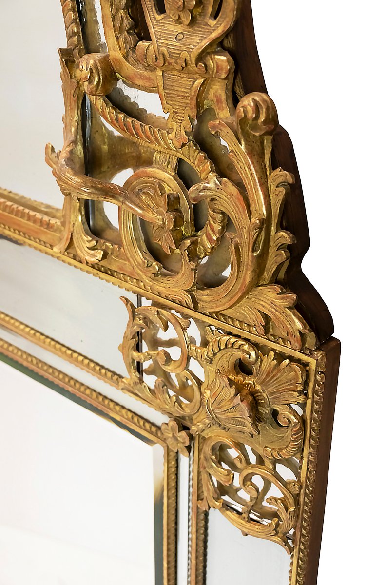 Miroir mural français en bois doré sculpté, époque Régence, XVIIIe siècle-photo-1