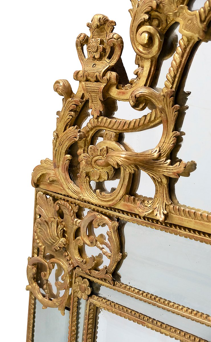 Miroir mural français en bois doré sculpté, époque Régence, XVIIIe siècle-photo-3