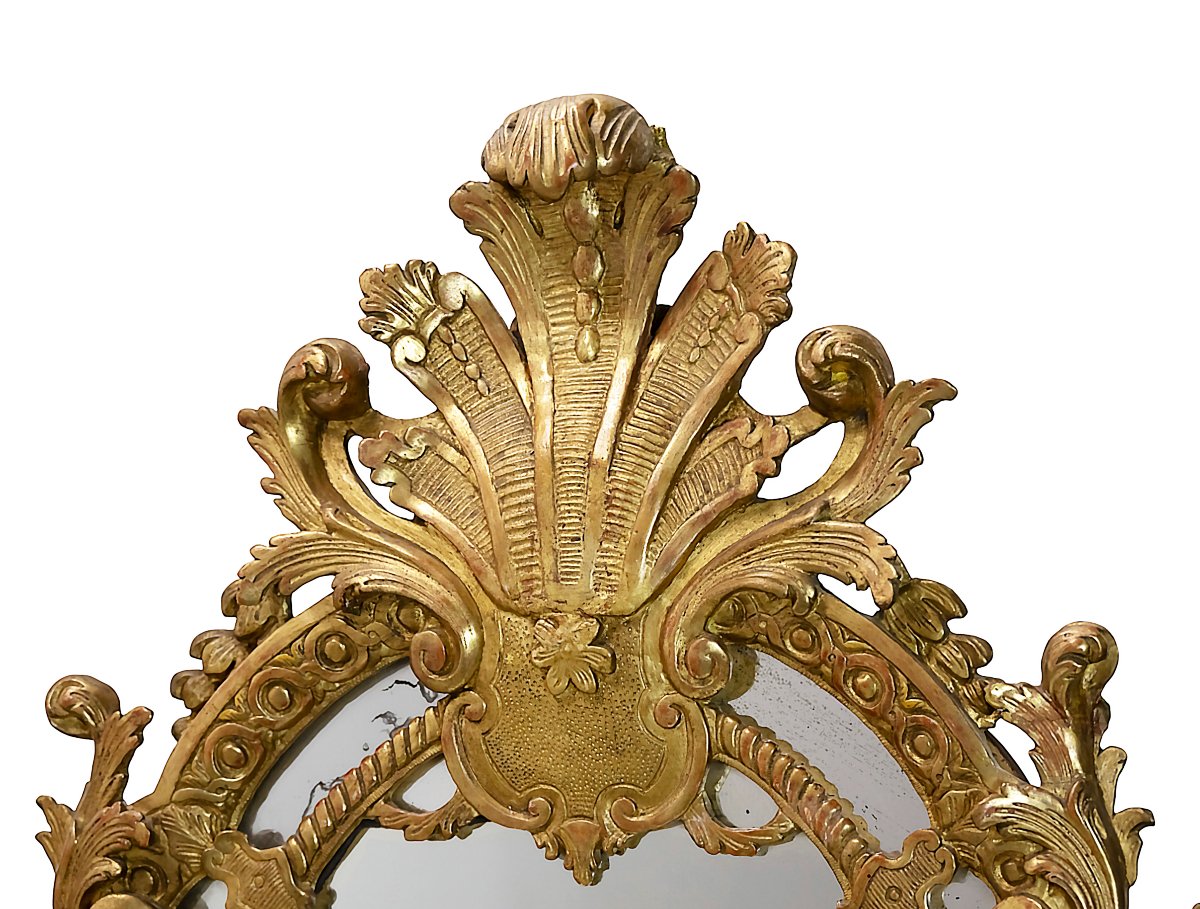 Miroir mural français en bois doré sculpté, époque Régence, XVIIIe siècle-photo-4