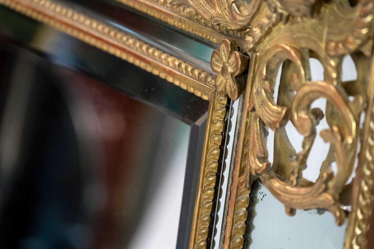 Miroir mural français en bois doré sculpté, époque Régence, XVIIIe siècle-photo-5