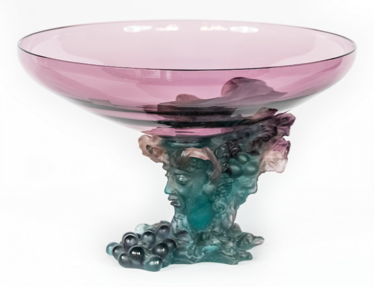 Vase en améthyste verte Daum Bacchus, grand modèle, centre de table, pâté de verre-photo-2