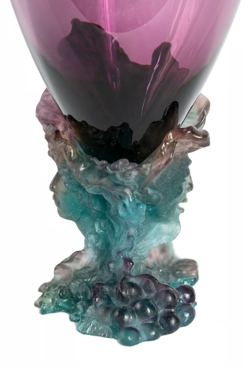 Vase-centre de table en améthyste verte Daum Bacchus, style français, pâté de verre-photo-3