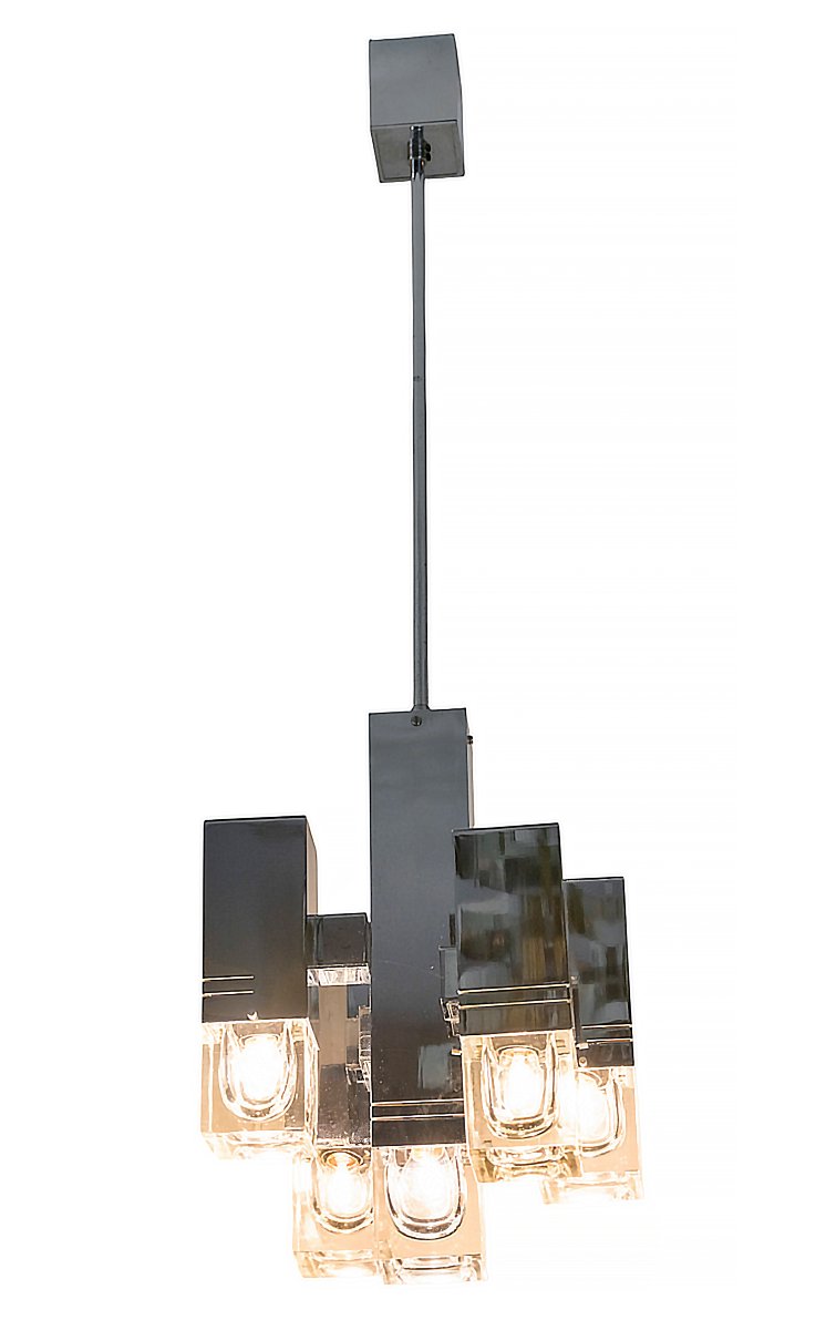 Lustre italien Sciolari en chrome et verre, style milieu du XXe siècle, vers 1970-photo-1