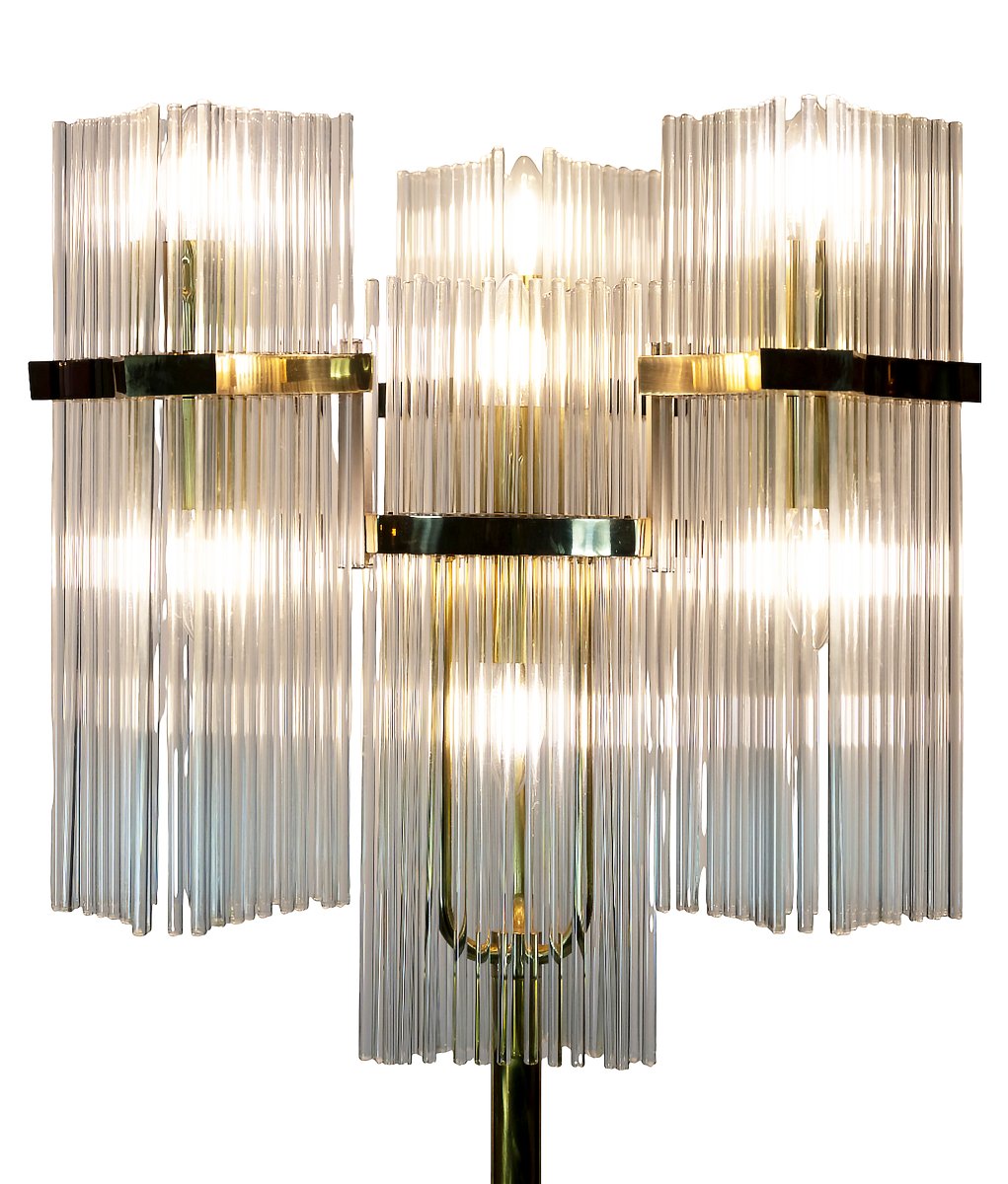 Pair Of Italian Brass And Glass Floor Lamps, Gaetano Sciolari, 1970s-photo-1