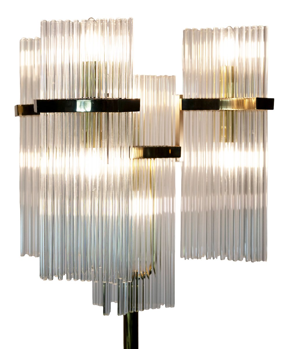 Pair Of Italian Brass And Glass Floor Lamps, Gaetano Sciolari, 1970s-photo-2