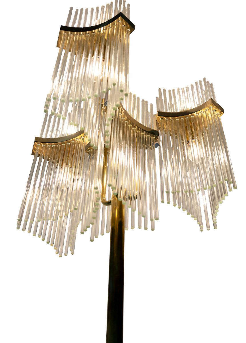 Pair Of Italian Brass And Glass Floor Lamps, Gaetano Sciolari, 1970s-photo-3