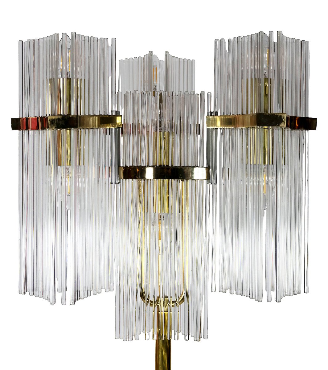 Pair Of Italian Brass And Glass Floor Lamps, Gaetano Sciolari, 1970s-photo-5