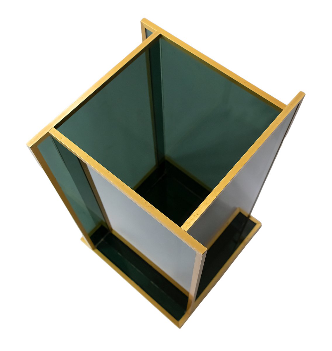 Italian Umbrella Stand In Glass And Brass, Mid-20th Century Style-photo-3